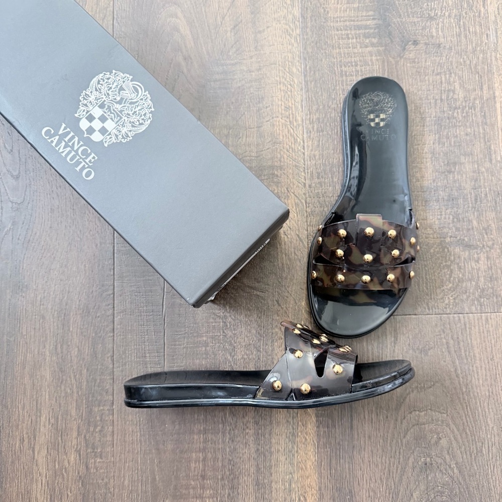 NIB Vince Camuto Emelon Studded Jelly Slide Sandals | Tortoise | Size: 7 - Picture 6 of 8